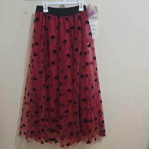 Womens Chicwish Heart Patterned Tulled Dark Red and Black Women's Skirt Sz S/M